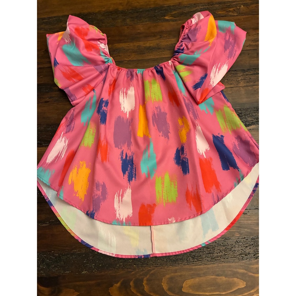 Barbie Feminine Colorful Ruffle Sleeve Top Women Small Pastel Puff Sleeve Flowy